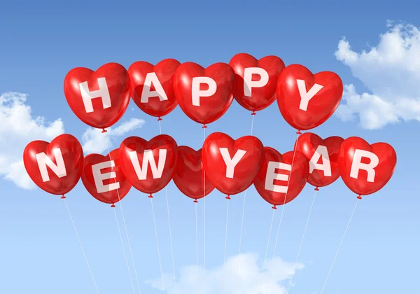 Gelukkig Nieuwjaar Hartvormige ballonnen — Stockfoto