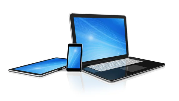 Laptop, mobiele telefoon en digitale tablet pc-computer — Stockfoto