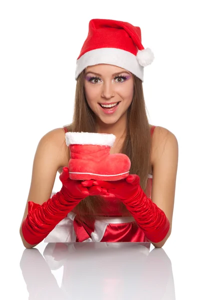 Χριστούγεννα κορίτσι με το κόκκινο καπέλο santa — Φωτογραφία Αρχείου