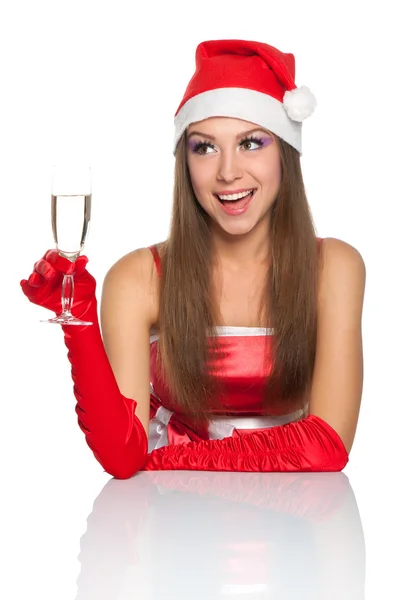 Chica de Navidad en sombrero de santa rojo — Foto de Stock