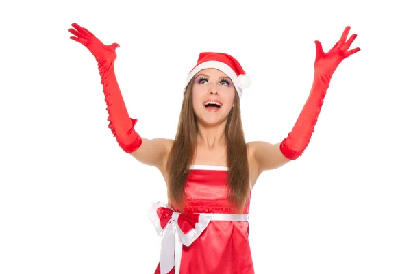 Chica de Navidad en sombrero de santa rojo — Foto de Stock