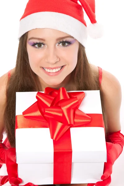 Karácsonyi lány piros santa kalap — Stock Fotó