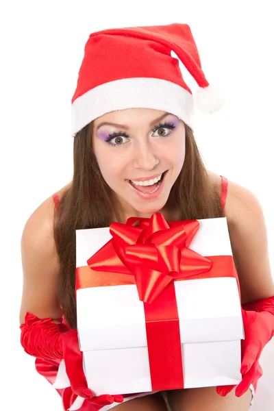 Christmas girl in red santa hat — Stock Photo, Image