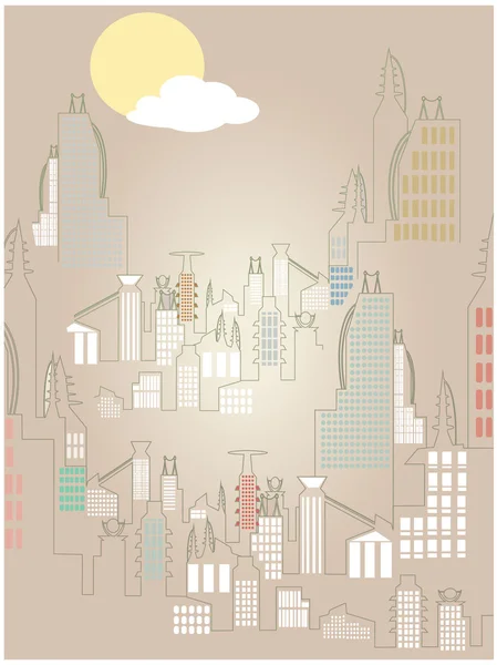Résumé Paysage urbain ascendant Nuage de soleil simple et lumineux — Image vectorielle