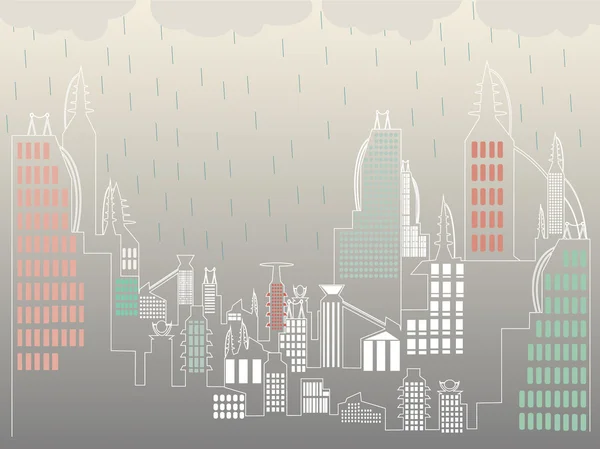 Résumé Paysage urbain pluvieux Simple — Image vectorielle