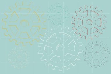 Sketch Faded Illustrated Gears On Blue Background clipart