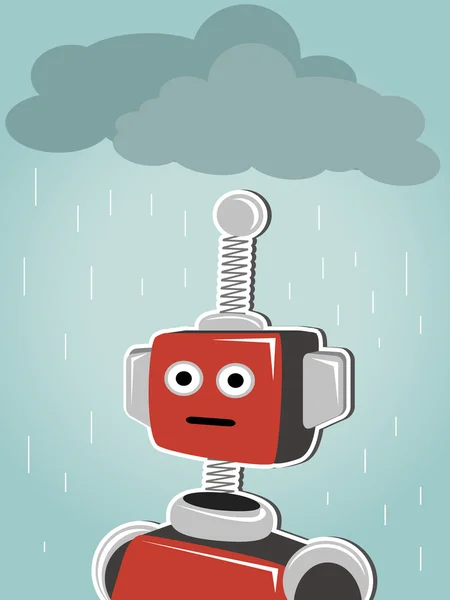 Robot standing under clouds and rain — Stock Vector