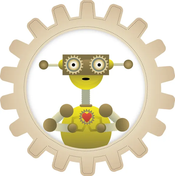 Żółty robot chwytania narzędzia serca — Wektor stockowy