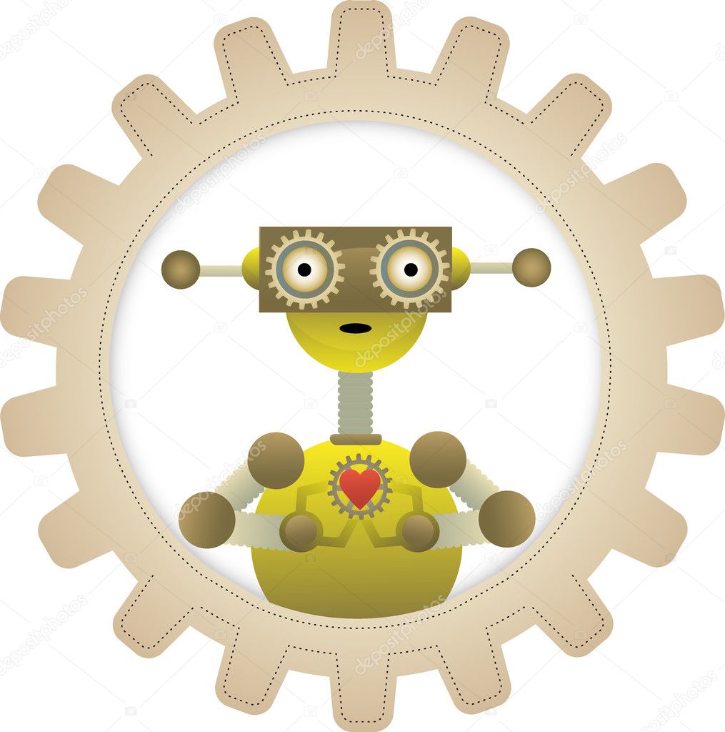 Yellow Robot Gripping Gear Heart