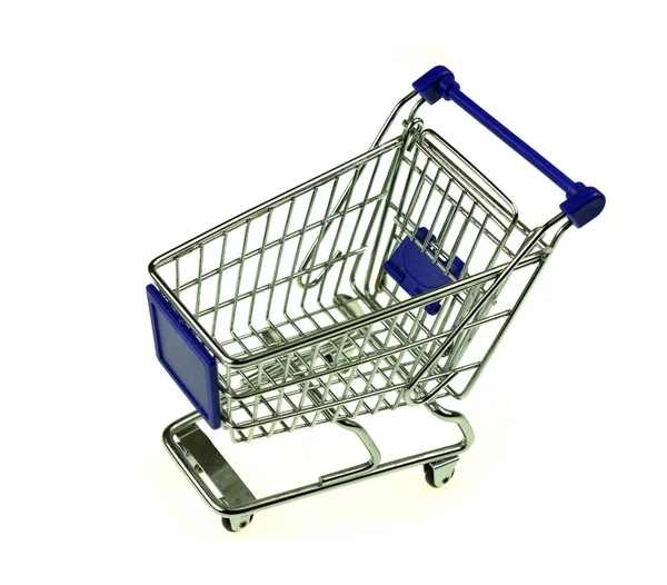 Gift box with shopping carts over white background — Stock Photo, Image