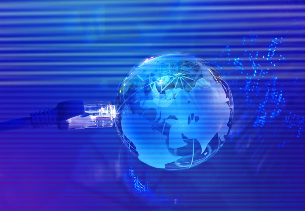 Teknik jorden världen mot fiber optic bakgrund — Stockfoto