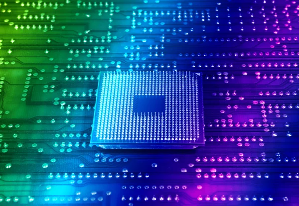 Microprocessori centrali per un computer su un backgrou in fibra ottica tecnologica — Foto Stock