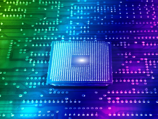 Microprocessori centrali per un computer su un backgrou in fibra ottica tecnologica — Foto Stock