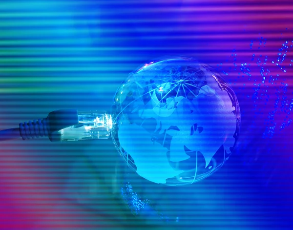 Технология земного шара на волоконно-оптическом фоне — стоковое фото