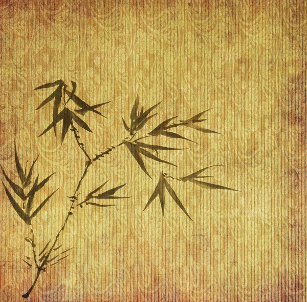 竹纸背景上的分支的剪影 — 图库照片