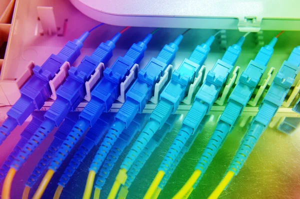 Colpo di cavi di rete e server in un data center tecnologico — Foto Stock