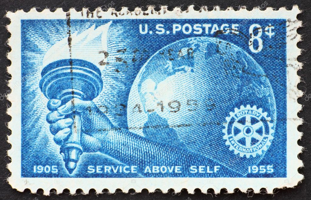 Postage stamp USA 1955 Torch, Globe and Rotary Emblem – Stock Editorial ...