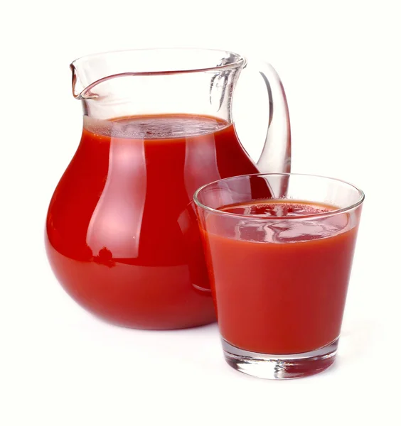 Jarra y vaso de jugo de tomate — Foto de Stock