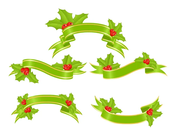 Green banners with holly — Stock Vector