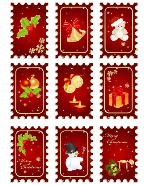 Stamps with Christmas elements — Stock Vector