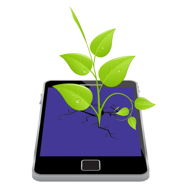 Smartphone con planta — Vector de stock