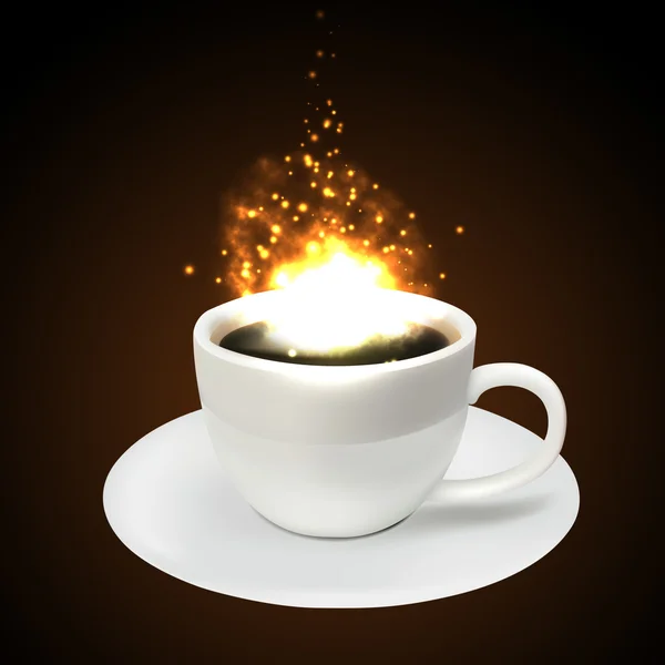 Xícara de café e cascata de faíscas — Fotografia de Stock