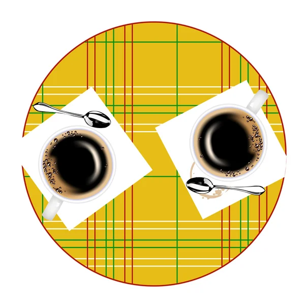 Tavola rotonda e due tazze da caffè — Vettoriale Stock
