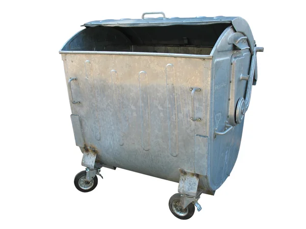 Stary pojemnik na śmieci metalowe śmieci na białym tle — Zdjęcie stockowe
