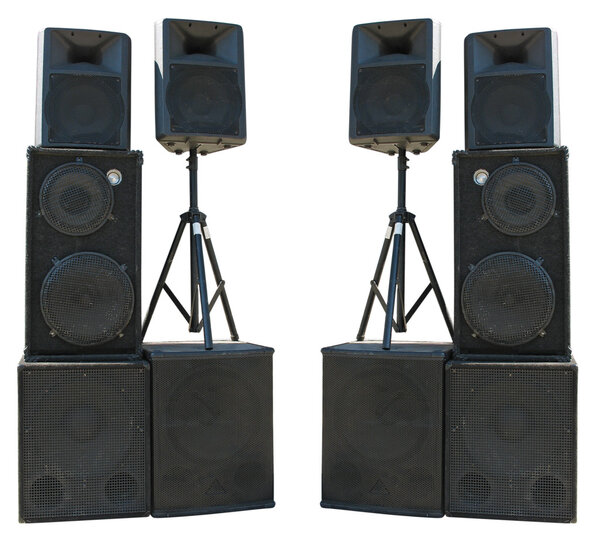 Old powerful stage concerto audio speakers isolated