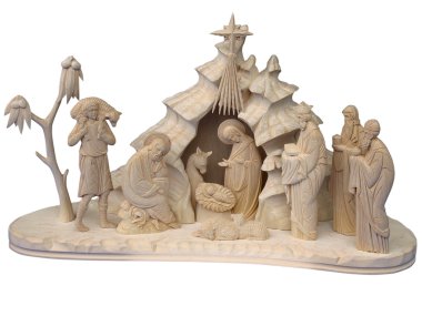 Christmas nativity scene with wooden figures clipart