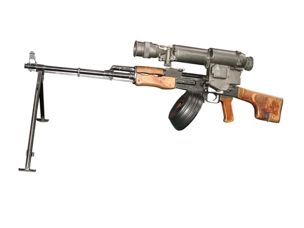 Metralhadora Kalashnikov no tripé e visão óptica — Fotografia de Stock