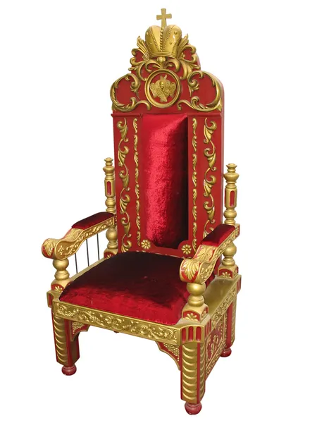 Real rei vermelho e cadeira trono dourado isolado — Fotografia de Stock