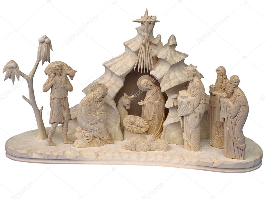 Christmas nativity scene with wooden figures