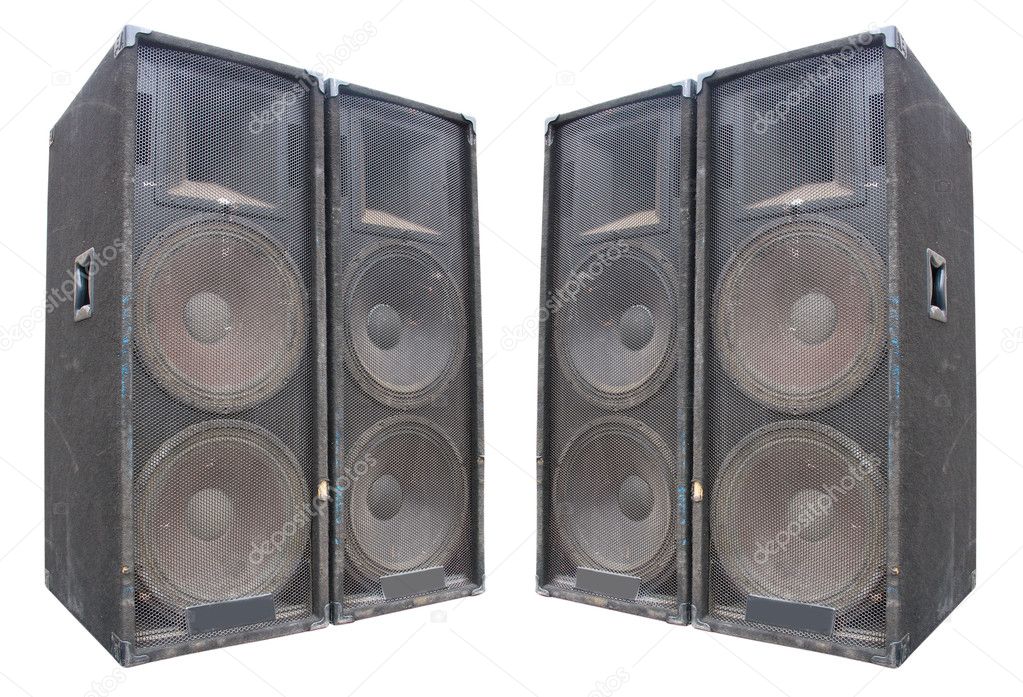 Old powerful stage concerto audio speakers isolated