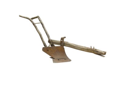 Agricultural old manual plow isolated over white clipart