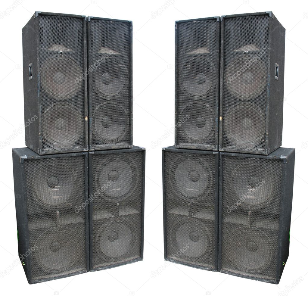 Old powerful stage concerto audio speakers isolated