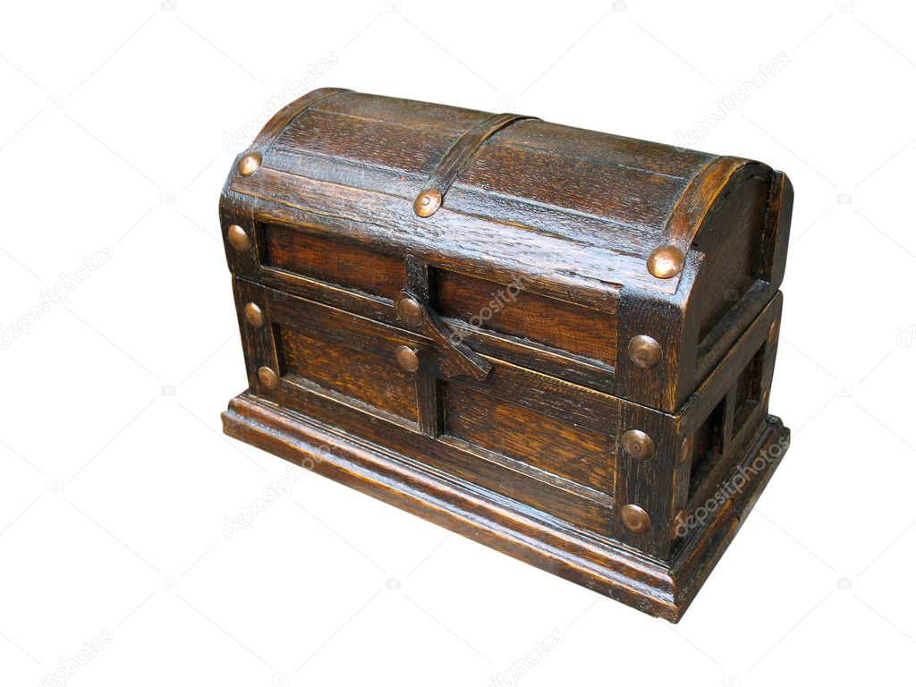 Antique wooden old chest on white background