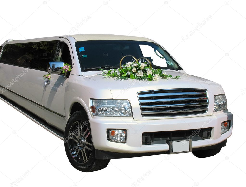 White wedding limousine isolated on white