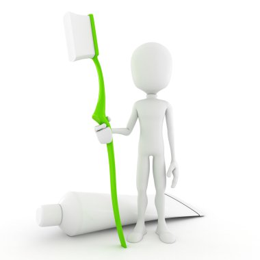 3d man holding a tooth brush clipart