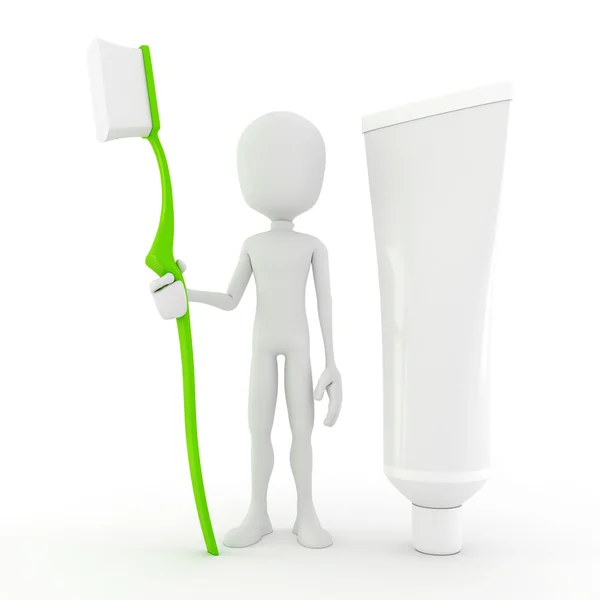 3D-man met een tandenborstel — Stockfoto