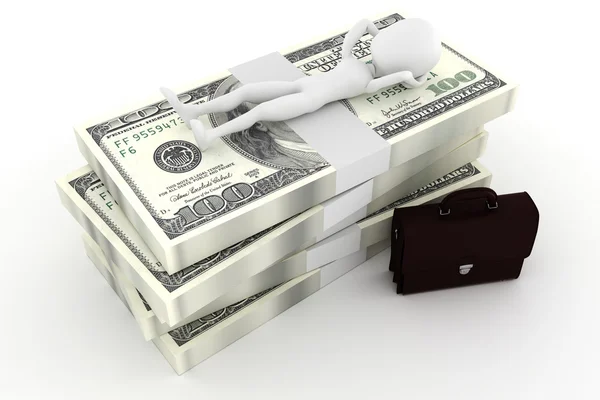 3D-Mann Geschäftsmann und viel Geld; auf weißem Grund — Stockfoto