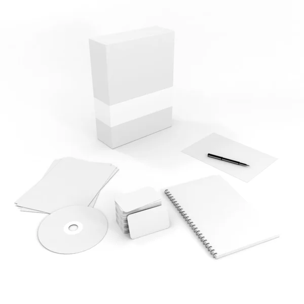 Documentos em branco de papelaria 3d, no fundo branco — Fotografia de Stock