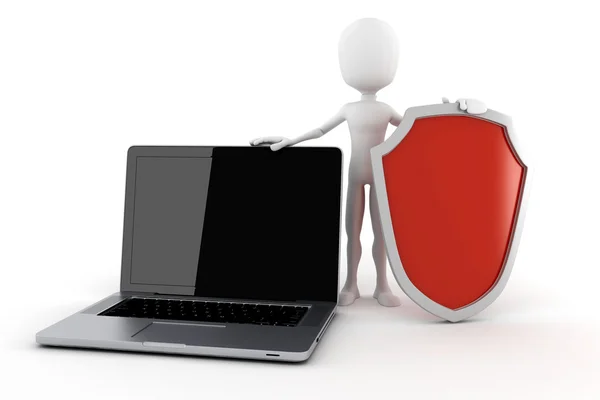 3d людина і ноутбук безпека онлайн-бізнесу — стокове фото