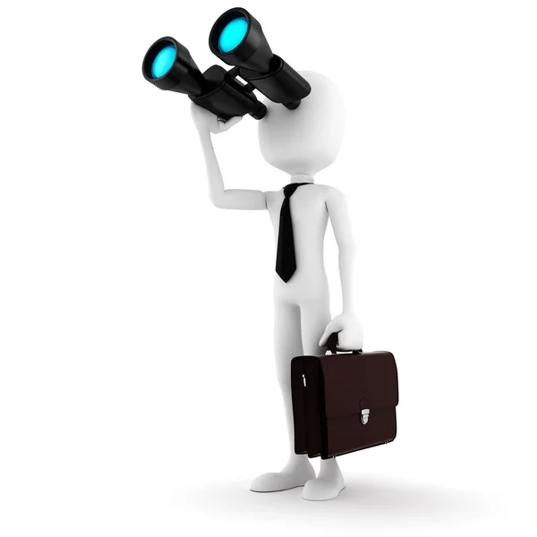 Homem 3d homem de negócios segurando um binocular à procura de oportunidades — Fotografia de Stock