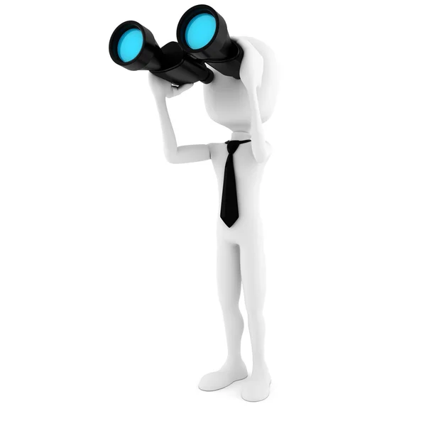 3d man business man holding a binocular searching for opportunities — Stock Photo, Image