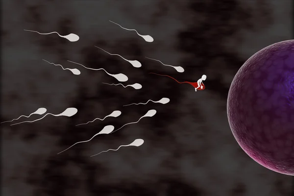 3d человек верхом на сперматозоиде — стоковое фото