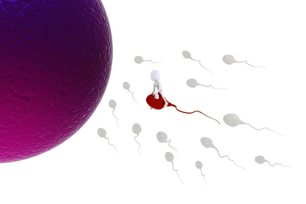 3D-Mann reitet auf einer Samenzelle — Stockfoto