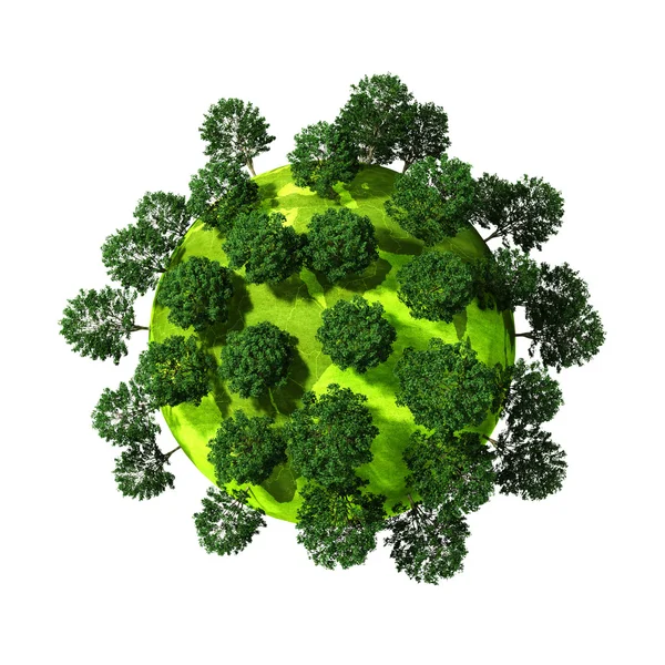 3D zielonej planety pełne drzew, koncepcja — Zdjęcie stockowe