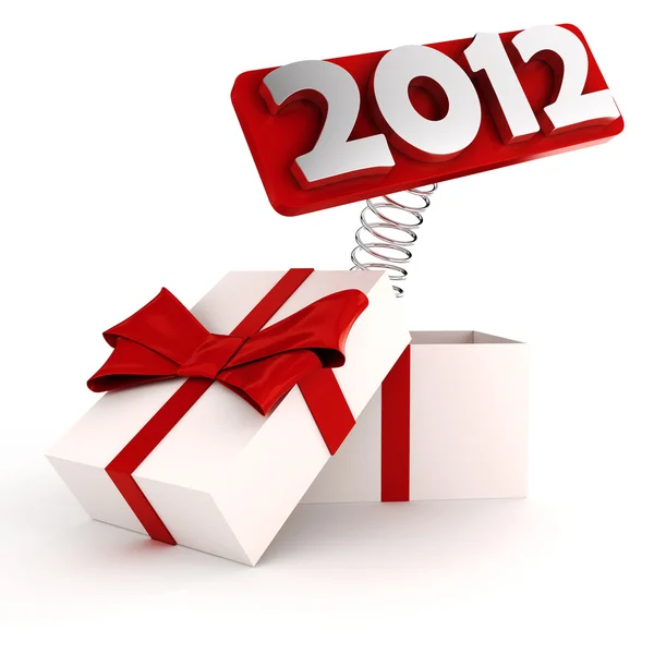 3d shiny 2012 popping out from a gift box — Stock Photo, Image