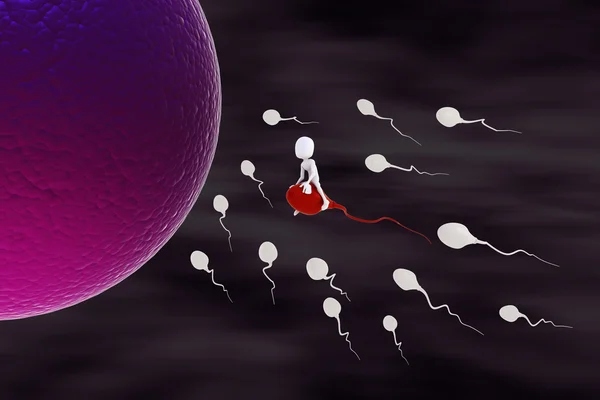 3d man riding a sperm cell — Stock Photo, Image